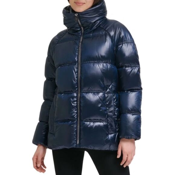 Kenneth Cole New York Jackets & Blazers - Kenneth Cole Hidden-Hood Quilted Puffer Coat Sapphire Blue Small New